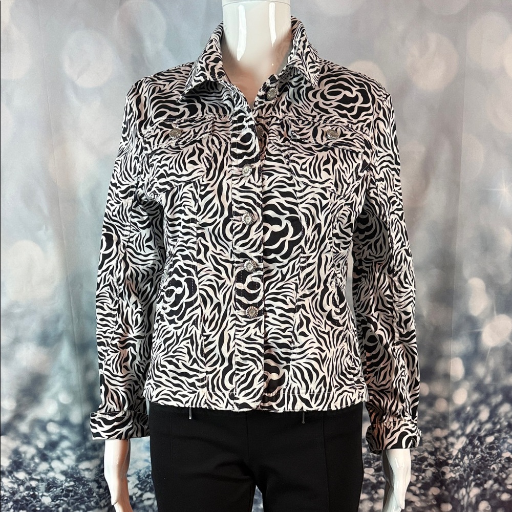 Live a Little sz M Black and White Abstract Art Print Button Down Jacket
